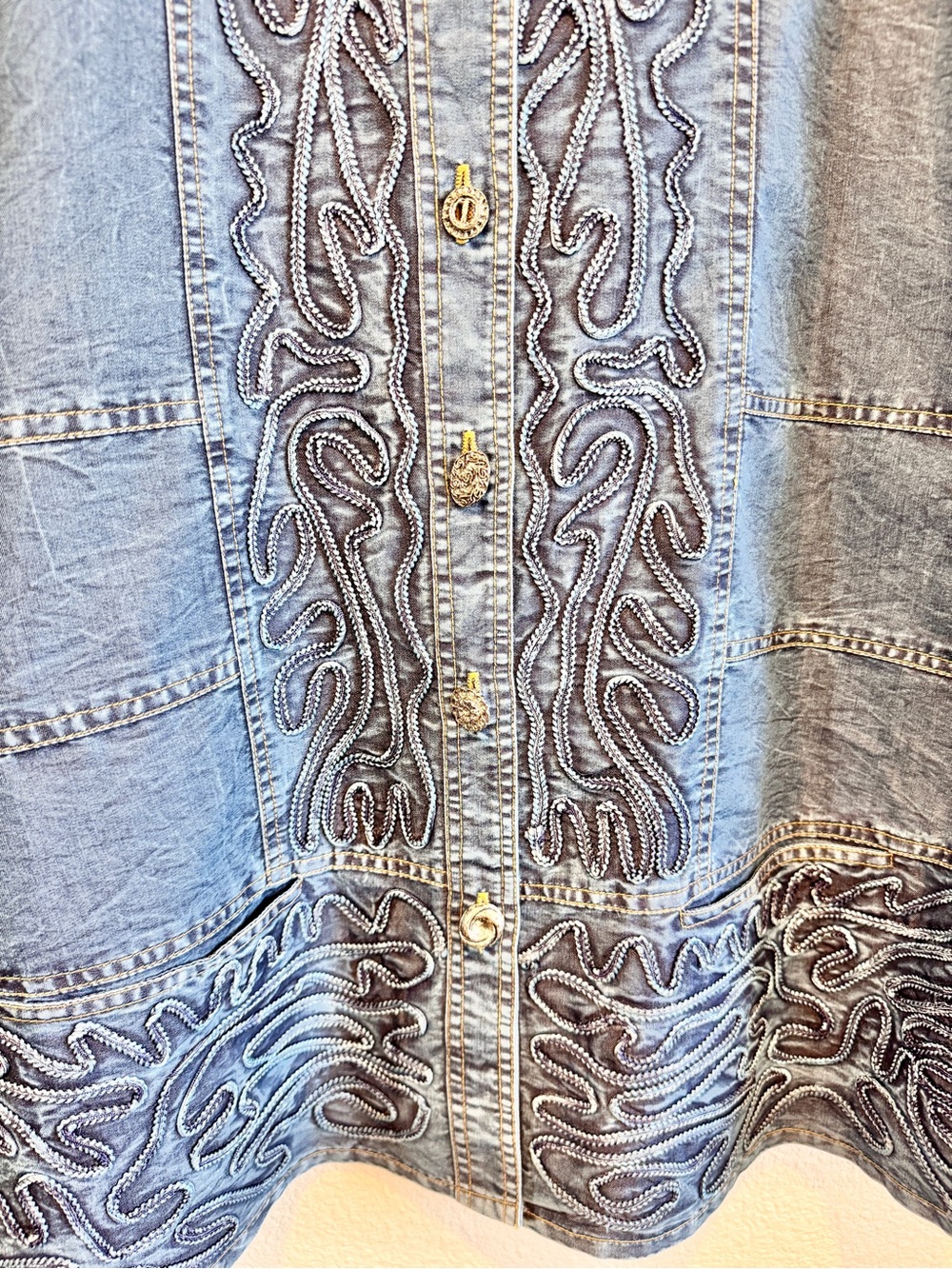 Parsley & Sage XL Denim Vest Embroidered Western Cowgirl Artsy Festival Boho J79 - Picture 6 of 10